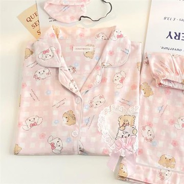 日系mikko睡衣女夏短袖短褲純棉薄款套裝可愛卡通甜美少女家居服