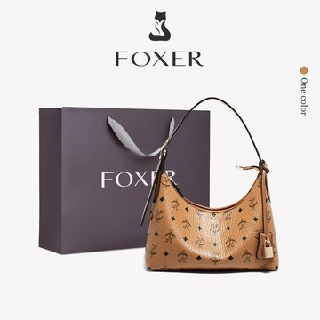 FOXER 女士手提包復古印花時尚百搭單肩包拉鍊閉合腋下包