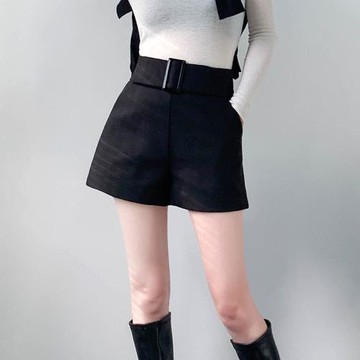 女秋冬高腰顯瘦休閑a字毛呢短褲