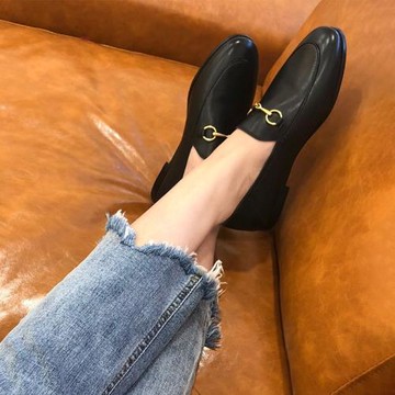 須臾 復古馬銜扣樂福鞋女春秋真皮平底英倫小皮鞋一腳蹬單鞋大碼