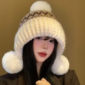 ✈️隔日出🔥冬季針織帽子加絨加厚防寒保暖護耳冷帽包頭毛線帽顯瘦帽