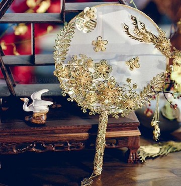 婚禮團扇中式新娘秀禾服仿真手捧花鳳凰結婚扇子團扇diy材料包