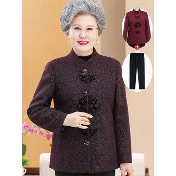 奶奶春秋唐裝外套中老年人女媽媽裝秋冬加絨老人太太衣服立領寬松