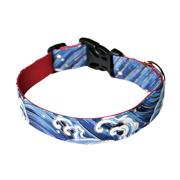 NUKE 毛核子 狗發光項圈 夜晚會發光 台灣製造 尺寸42~55cm 材質棉麻  L  日式海浪新款 藍色  1個