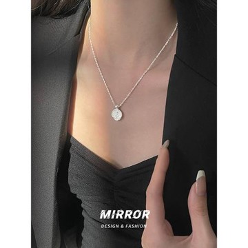 小麋人925純銀水波鏈素銀郁金香花朵滴油印章吊墜項鏈鎖骨鏈女款