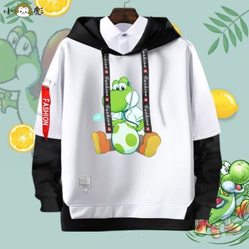 任天堂游戲超級馬里奧耀西新耀西島假兩件連帽衛衣男女兒童裝外套