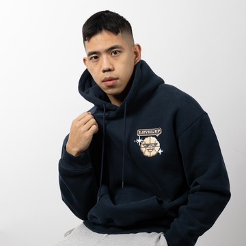 O-Heat  Hoodie 寬版落肩內刷毛帽TEE - 靛夜藍