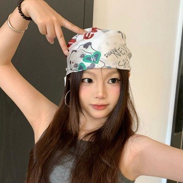 神仙藤井樹同款 字母小狗頭巾女夏美式y2k辣妹絲巾領巾多功能方巾 犬 歐美頭巾 日系絲巾 日系領巾 美式頭巾 嘻哈頭巾