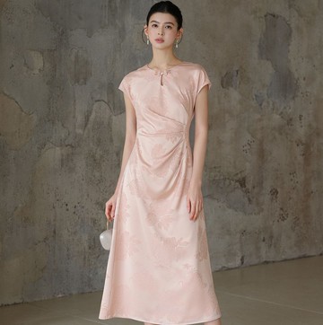 【初蟬衣事】新中式復古中國風 人絲提花/收腰捏褶改良旗袍