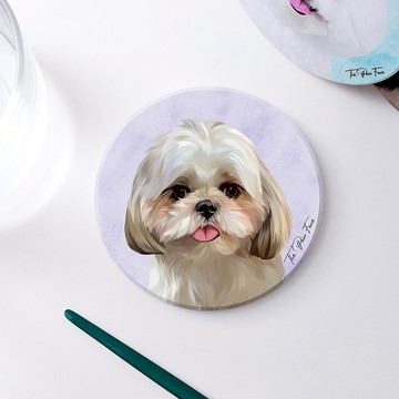 西施犬 狗狗-圓型陶瓷吸水杯墊/動物/居家用品