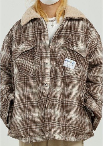 FINDSENSE X 男古格子棉衣寬輕鬆休閑加厚夾棉外套