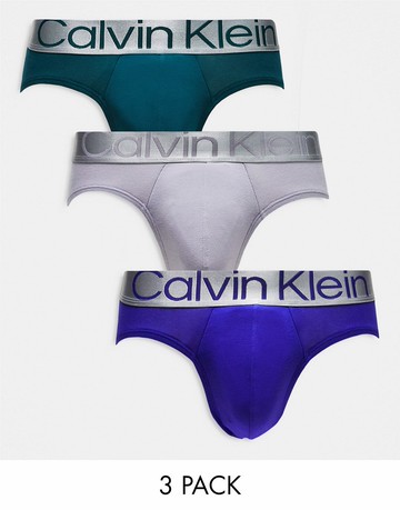 Calvin Klein steel 3-pack briefs in blue, grey and teal-Multi