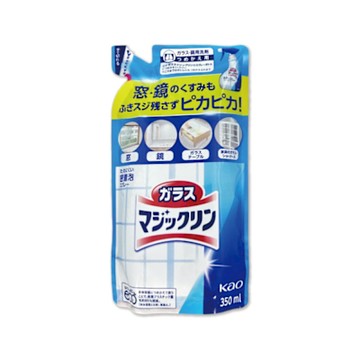 日本KAO花王-衛浴玻璃鏡面去污光亮濃密泡沫清潔劑補充包350ml/藍白袋(窗戶鏡子手印多用途擦拭,弱鹼性除水漬皂垢)