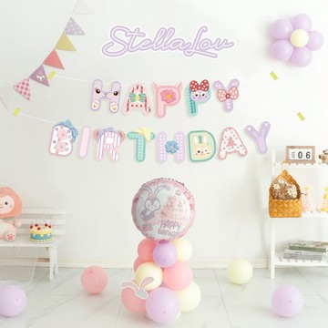 【芽米栗】最快隔日到 花朵紫色兔子拉旗 馬卡龍氣球 兔子氣球 生日拉旗 生日道具 拉旗 生日佈置 派對道具紫色兔子