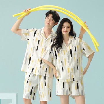 【巴黎精品】現貨+預購 短袖睡衣套裝純棉睡衣親膚透氣居家睡衣寬鬆睡褲大碼休閒男女裝-男女上衣2款a1km17