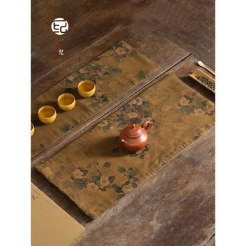 中式金櫻子香云紗茶席茶布古風印染布藝茶桌布禪意桌旗雙面茶盤墊