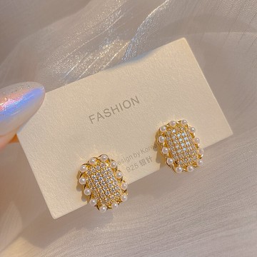 精致滿鉆幾何方形耳環女氣質時尚高級感百搭耳飾年新款潮耳釘