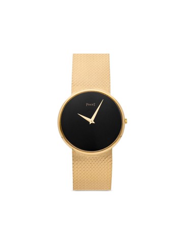 Piaget - pre-owned Vintage Round 32mm - women - 18kt Yellow Gold/Sapphire Crystal - One Size - Black