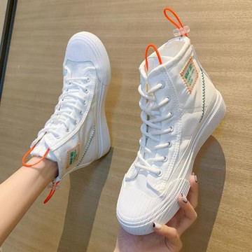 帆布高幫鞋女夏2024新款春秋季爆款薄款網紅in潮運動休閑小白板鞋