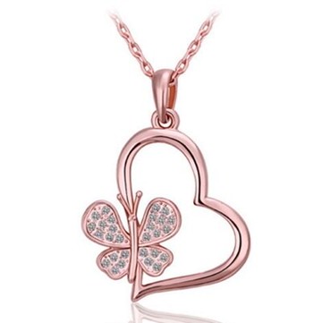 純銀項鍊 鍍18K金鑲鑽吊墜-優雅別緻蝴蝶愛心母親節生日情人節禮物女飾品73ce38【獨家進口】【米蘭精品】