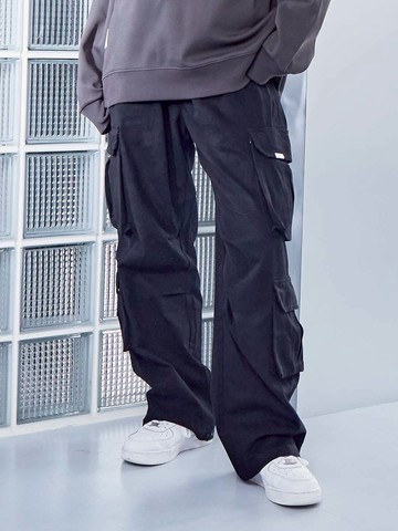 立體大口袋工裝棉質寬鬆長褲