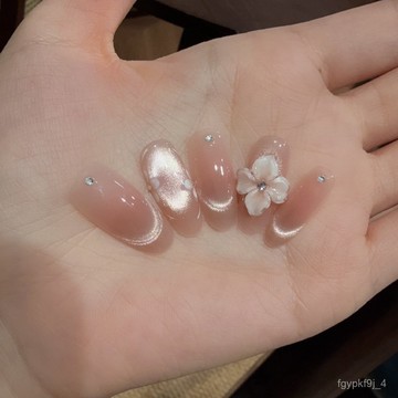 🎀純手工穿戴甲🎀手工鵰花貓眼腮紅手工美甲顯白清冷感純手工穿戴甲光療指甲貼片新年美甲貼片高級感穿戴甲顯白美甲片 B3GE