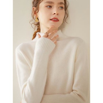 別具一格~半高領加厚baby小山羊絨衫女純色寬松針織打底套頭毛衣