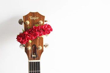 ribbon lei for guitar,red flower,guitar strap,acousticguitar