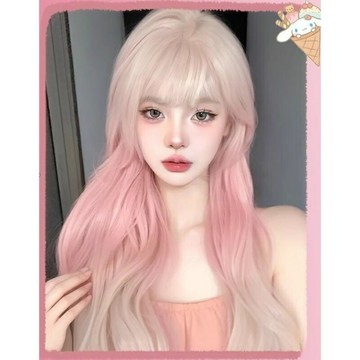 【巴黎精品】長假髮整頂假髮-漸層微捲齊瀏海仿真女假髮a1hq52