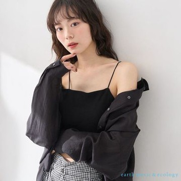【earth music】不對稱吊帶羅紋背心/上衣