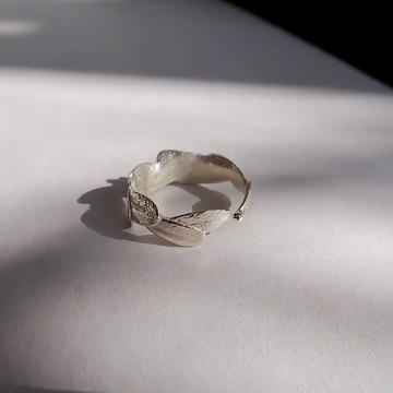 森林系 925純銀 雨露葉 開口式 戒指 免費送禮包裝