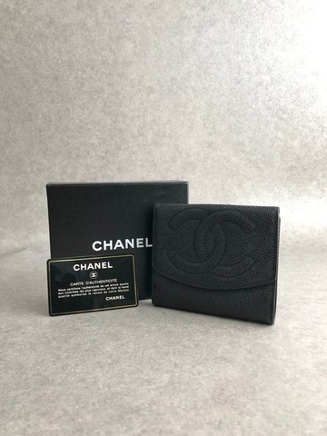 【日本直送 名牌中古包】CHANEL 香奈兒 錢包 黑色 經典雙 C Logo 皮革 雙摺式 design Vintage 古董 design srpd6j