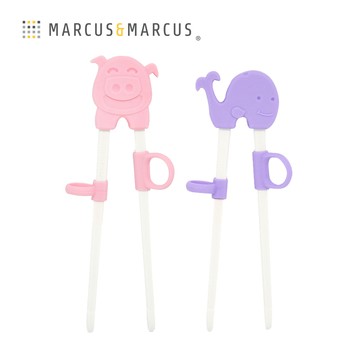 MARCUS＆MARCUS　動物樂園幼兒學習筷2入組 (粉紅豬+紫鯨魚)