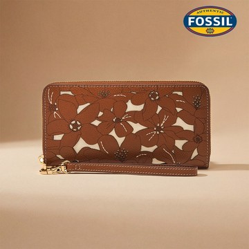 【FOSSIL 官方旗艦館】Logan 多層真皮拉鍊RFID防盜長夾-咖啡雕花 SL10106124