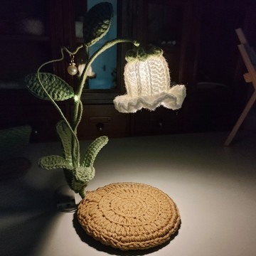 DIY💖DIY手工編織鈴蘭花小夜燈毛綫鈎織毛絨花臺燈送閨蜜朋友禮物成品手工材料包創意交換禮物 毛線編織鉤針手作 7PK6