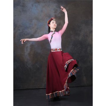 藏族舞蹈服裝女練功服民族民間演出表演服藝術藝考大擺群