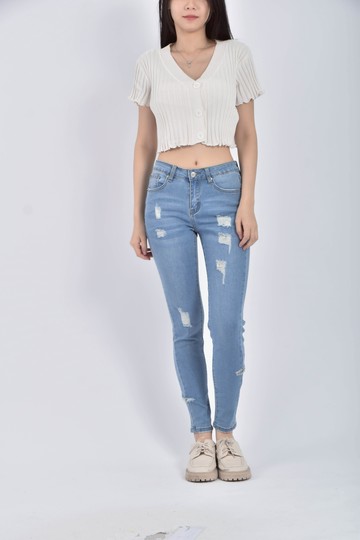 (S) air blue丹寧牛仔棉質藍色長褲