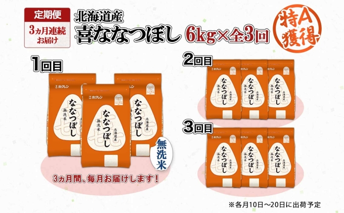 定期便 3ヵ月連続3回 北海道産 喜ななつぼし 無洗米 2kg×3袋 計6kg 米 特A 白米 小分け お取り寄せ ななつぼし ごはん ブランド米 備蓄 ギフト ようてい農業協同組合 ホクレン 送料無料 北海道 倶知安町