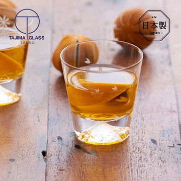 日本田島硝子 日本製富士山雕花威士忌杯-櫻花