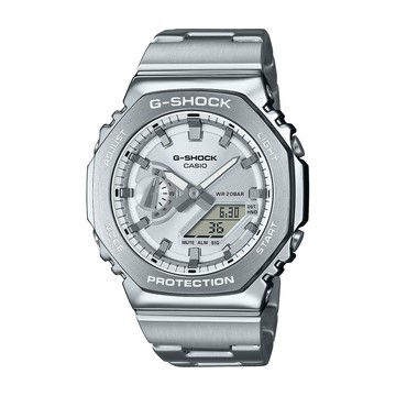 【CASIO 卡西歐】G-SHOCK 高質感金屬 絢彩錶盤 經典銀 簡約百搭 八角形錶殼 GM-2110D-7A_44.4mm