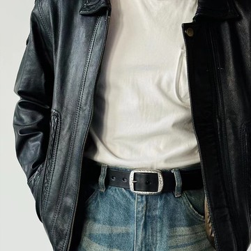 小眾手工復古皮帶3.0黑色簡約軟面真皮腰帶純銅扣鍍銀捶打