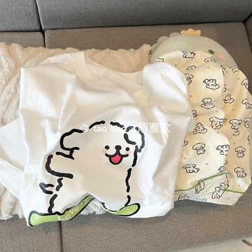 可愛小狗睡衣女夏季純棉短袖短褲套裝少女卡通套頭2025新款家居服