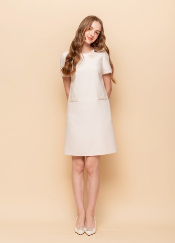 漫光與時波紋袋飾A字洋裝