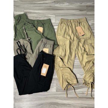 美式工裝風！多口袋寬松闊版水洗純棉松緊腰長褲男春秋直筒休閑褲