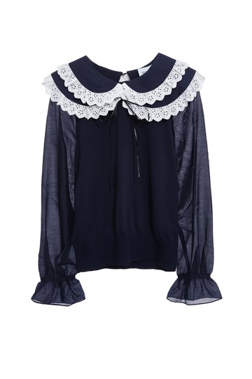 蕾絲領裝飾針織上衣