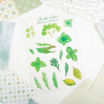 【綠色香草】水彩插畫 白墨PET貼紙 手帳 防水 美食 煮食 調味