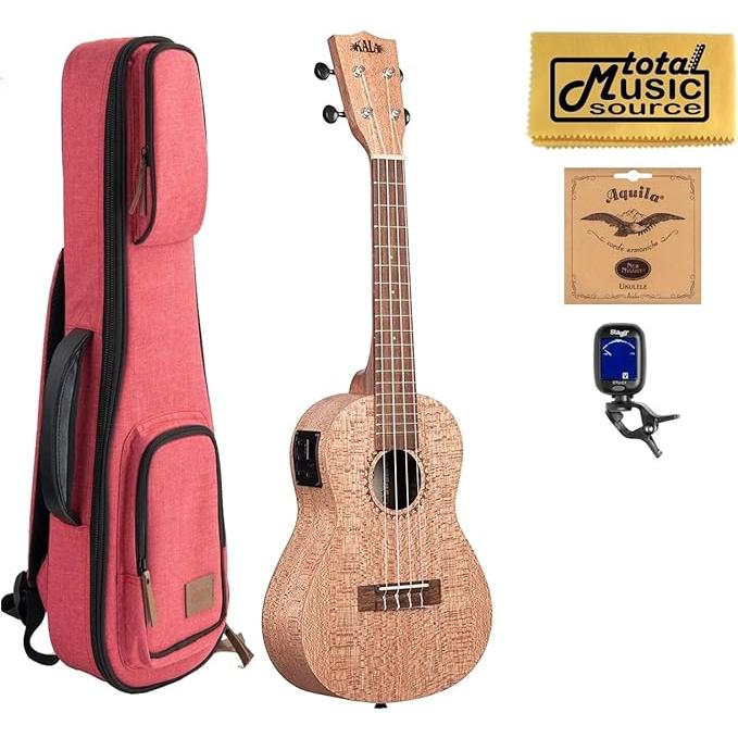 Kala Burled Meranti Concert Ukulele w  EQ, Red Sonoma Case Bundle, KA-20CE