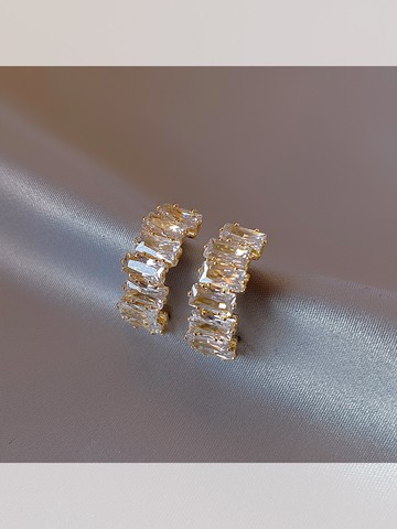 塔蘭高級感拱形鋯石耳釘年新款潮網紅時尚精致925銀針耳飾女