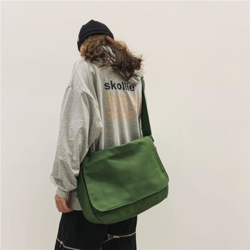 純色大容量帆布斜跨包學生上學書包韓系新款ins風簡約包袋布包大