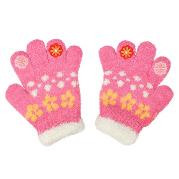 akachan honpo - 5指手套-指尖小花-玫瑰紅色-日本製